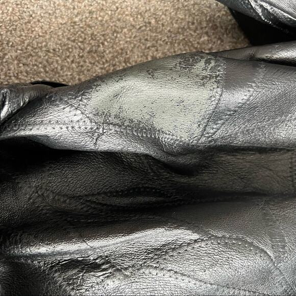 Vintage 80s 90s Italian Stone Design Genuine Leather Patchwork Trench Coat - Picture 10 of 16